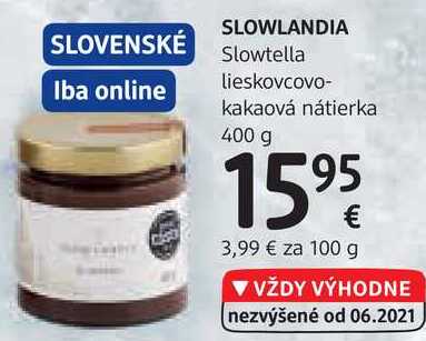 SLOWLANDIA Slowtella lieskovcovo-kakaová nátierka, 400 g