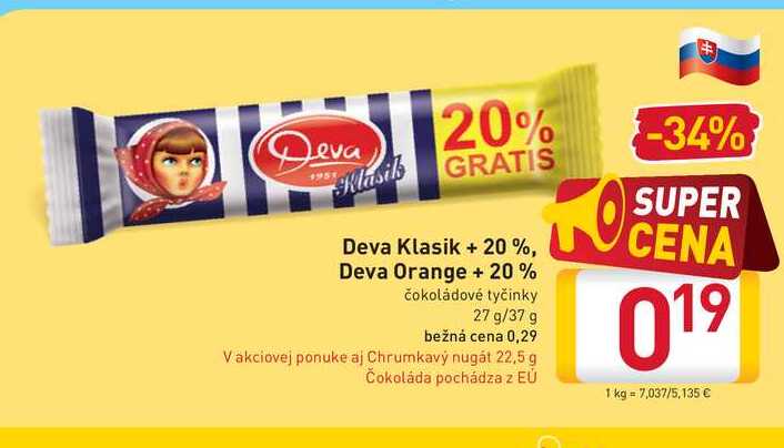  Deva Klasik + 20 %, Deva Orange + 20 % čokoládové tyčinky 27 g/37 g  