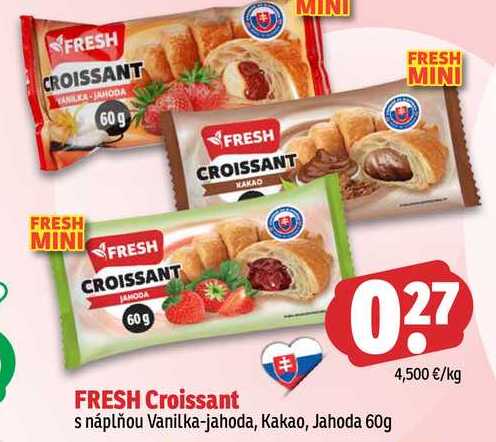 FRESH Croissant s náplňou Vanilka-jahoda, kakao, Jahoda 60g