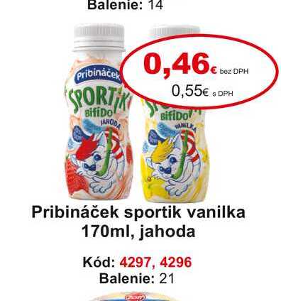 Pribináček sportik vanilka 170ml