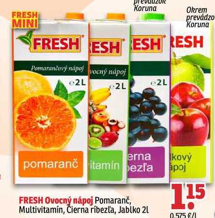 FRESH Ovocný nápoj Pomaranč, Multivitamín, Čierna ríbezla, Jablko 2l