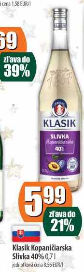 Klasik Kopaničiarska Slivka 40% 0,7 l