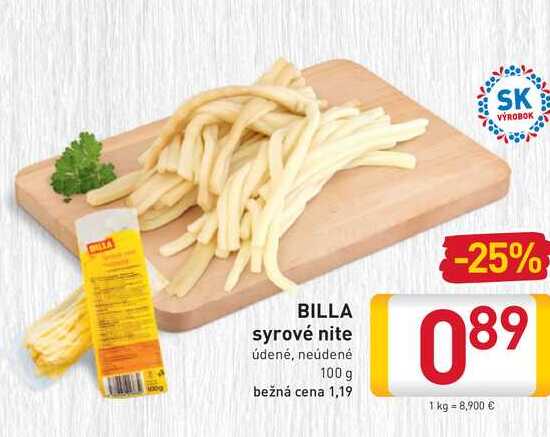 BILLA syrové nite údené, neúdené 100 g