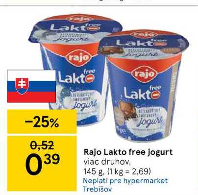 Rajo Lakto free jogurt, 145 g