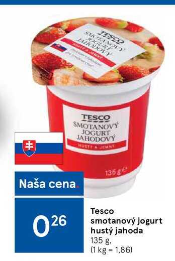 Tesco smotanový jogurt hustý jahoda, 135 g