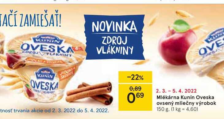 Mlékárna Kunín Oveska ovsený mliečny výrobok, 150 g