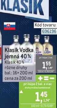 Klasik Vodka jemná 40% rôzne druhy 200ml