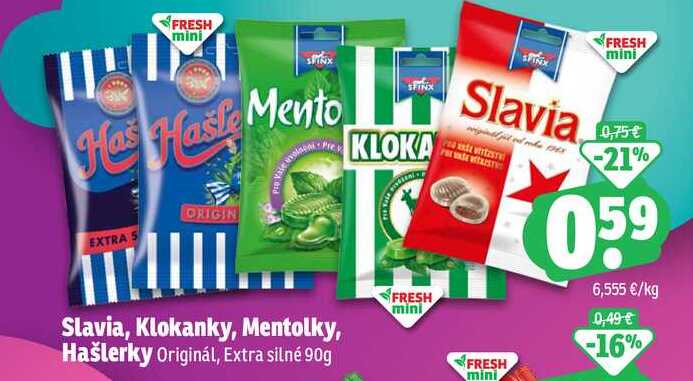 Slavia, Klokanky, Mentolky, Hašlerky Originál, Extra silné 90g