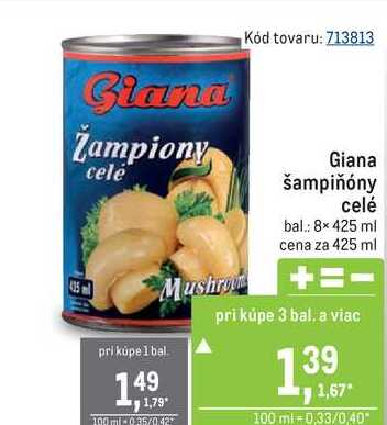 Giana šampiňóny celé 425ml