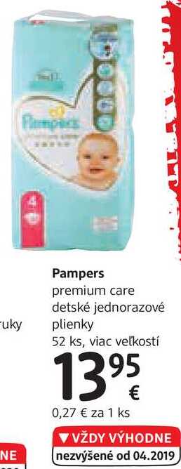 Pampers premium care detské jednorazové plienky, 52 ks