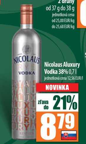 Nicolaus Aluxury Vodka 38% 0,7 l