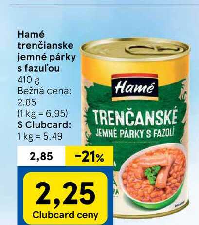 Hamé trenčianske jemné párky s fazuľou, 410 g