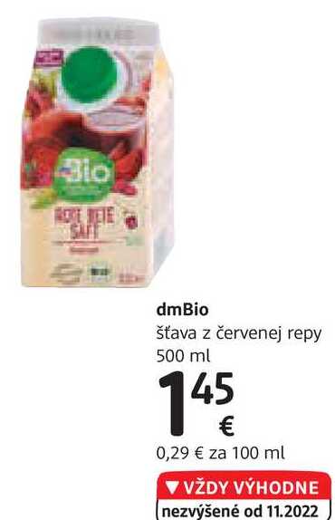 dmBio šťava z červenej repy, 500 ml
