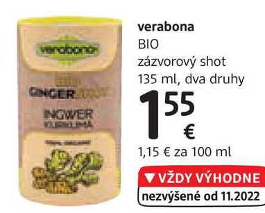 verabona BIO zázvorový shot, 135 ml