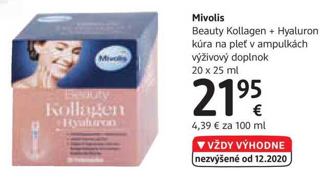 Mivolis Beauty Kollagen + Hyaluron kúra na pleť v ampulkách výživový doplnok, 20x 25 ml