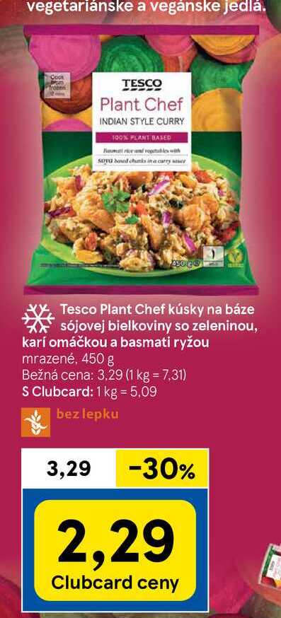 Tesco Plant Chef kúsky na báze sójovej bielkoviny so zeleninou, karí omáčkou a basmati ryžou, 450 g