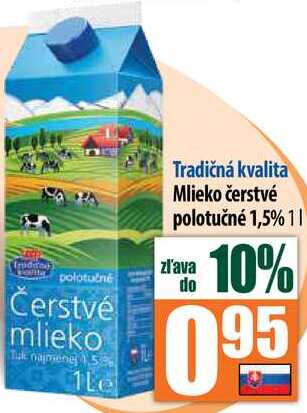 Mlieko čerstvé polotučné 1,5% 1 l