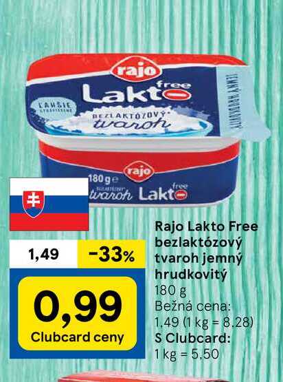 Rajo Lakto Free bezlaktózový tvaroh jemný hrudkovitý, 180 g