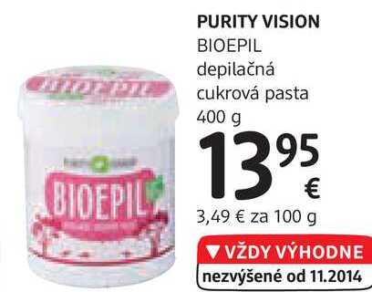 PURITY VISION BIOEPIL depilačná cukrová pasta, 400 g
