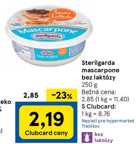 ARCHIV, Sterilgarda mascarpone bez laktózy, 250 g v akcii platné do:  6.6.2023