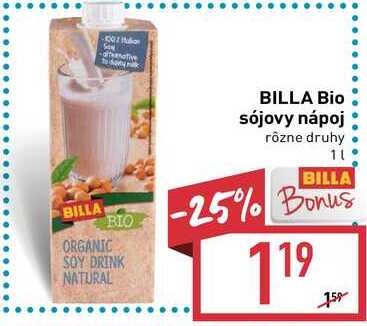 BILLA Bio sójovy nápoj 1 l