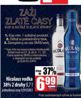 Nicolaus vodka 38% 2 druhy 0,7l