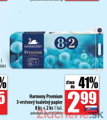 Harmony Premium 3-vrstvový toaletný papier 8 ks + 2 ks