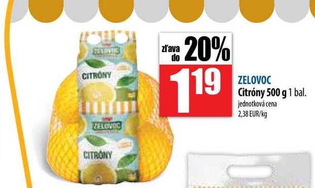 Citróny 500 g 1 bal. jednotková cena 2,38 EUR/kg