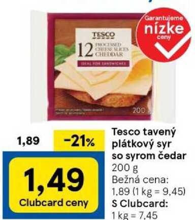 Tesco tavený plátkový syr so syrom čedar, 200 g