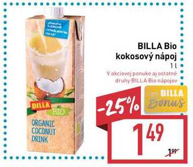 BILLA Bio kokosový nápoj 1 l