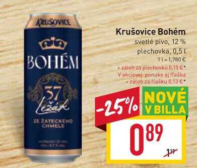 Krušovice Bohém svetlé pivo 12 % plechovka 0,5 l