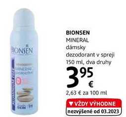 BIONSEN MINERAL dámsky dezodorant v spreji, 150 ml