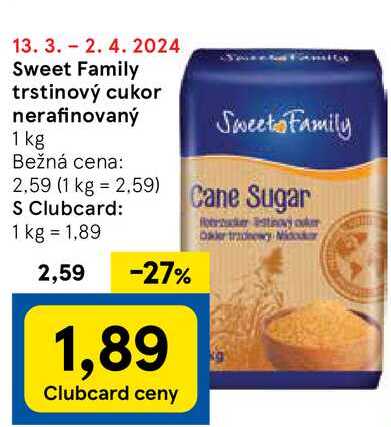 Sweet Family trstinový cukor nerafinovaný, 1 kg 