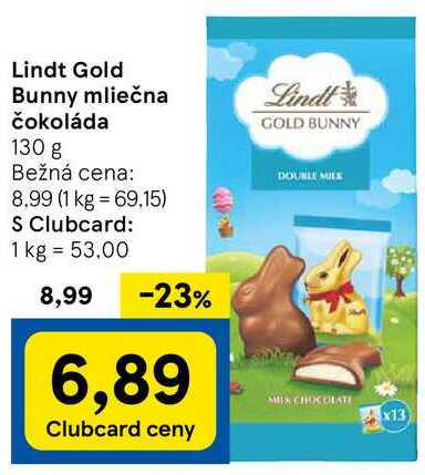 Lindt Gold Bunny mliečna čokoláda, 130 g