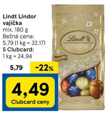 Lindt Lindor vajíčka, 180 g 