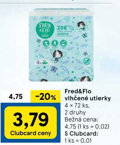 Fred&Flo vlhčené utierky, 4x 72 ks
