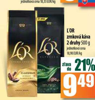 L'OR zrnková káva 2 druhy 500 g 