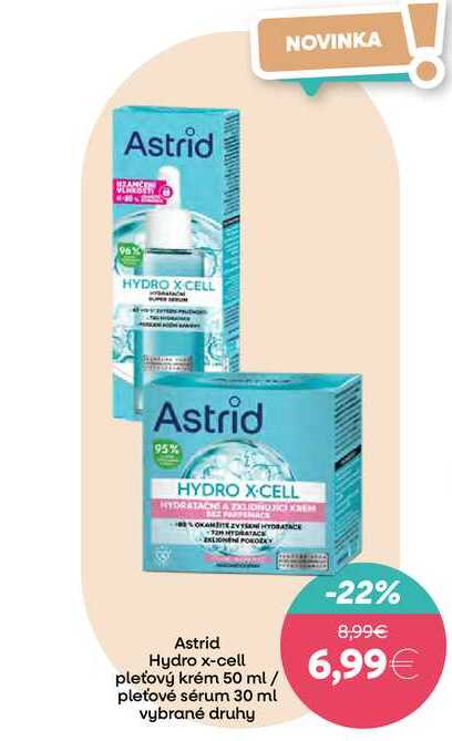 Astrid Hydro x-cell pleťový krém 50 ml / pleťové sérum 30 ml vybrané druhy 