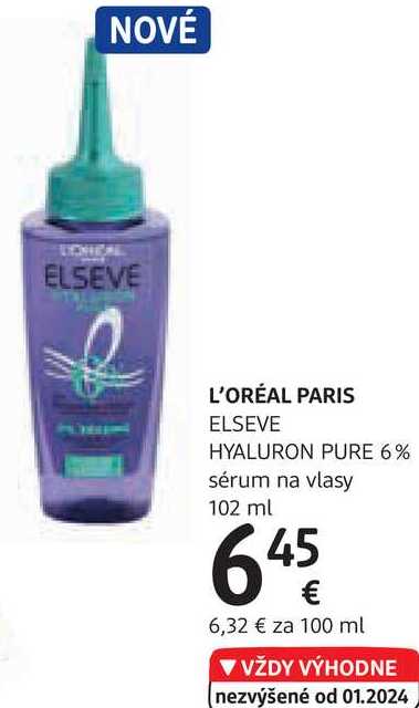 L'ORÉAL PARIS ELSEVE HYALURON PURE 6% sérum na vlasy, 102 ml