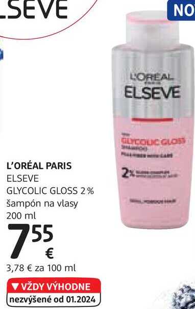 L'ORÉAL PARIS ELSEVE GLYCOLIC GLOSS 2% šampón na vlasy, 200 ml 