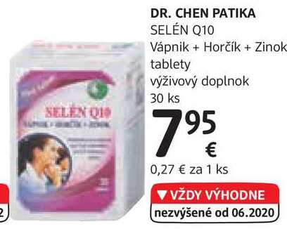 DR. CHEN PATIKA SELÉN Q10 Vápnik + Horčík + Zinok tablety výživový doplnok, 30 ks