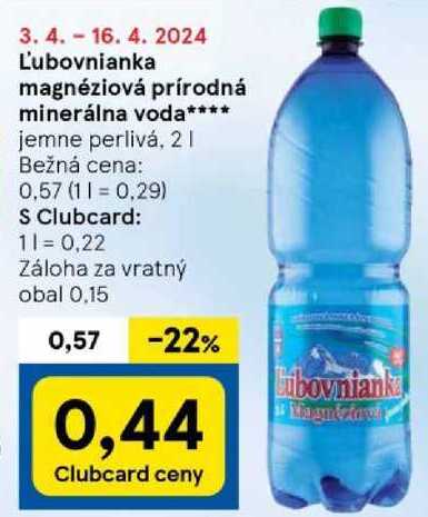 Ľubovnianka magnéziová prírodná minerálna voda, 2 l