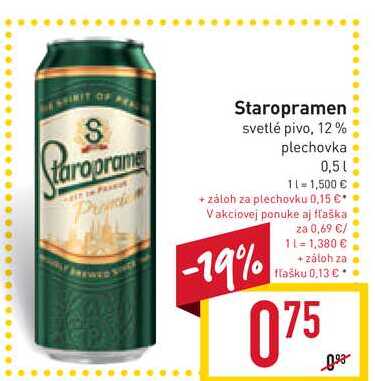 Staropramen svetlé pivo, 12% plechovka 0,5l