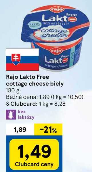 Rajo Lakto Free cottage cheese biely, 180 g 