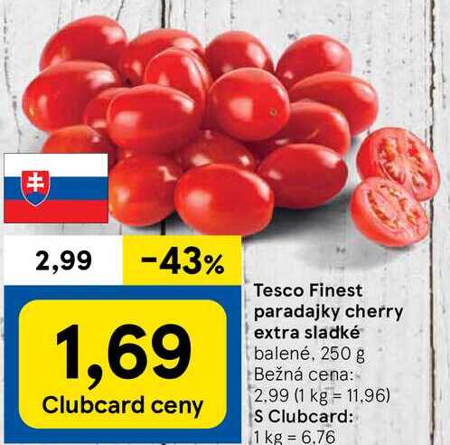 Tesco Finest paradajky cherry extra sladké, 250 g 