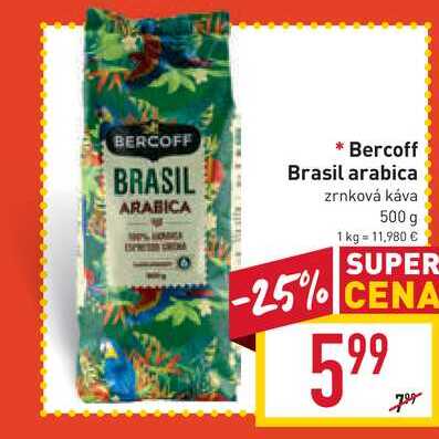 Bercoff Brasil arabica zrnková káva 500 g 