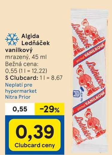 Algida Ledňáček vanilkový, 45 ml 