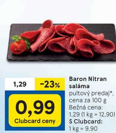 Baron Nitran saláma, cena za 100 g