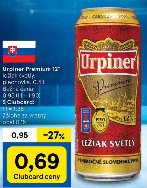 Urpiner Premium 12°, 0,5 l