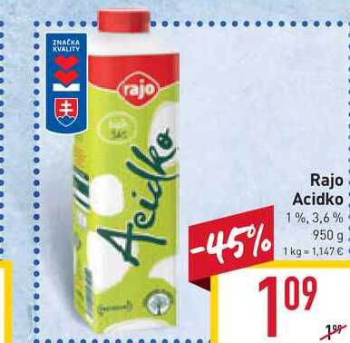 Rajo Acidko 1%, 3,6% 950 g